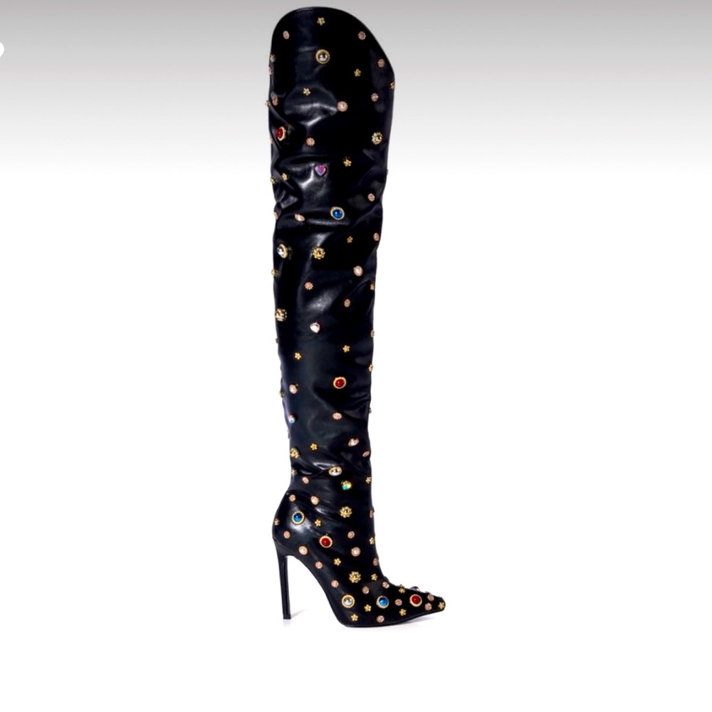 Show stopper Azalea Wang thigh high studded boots